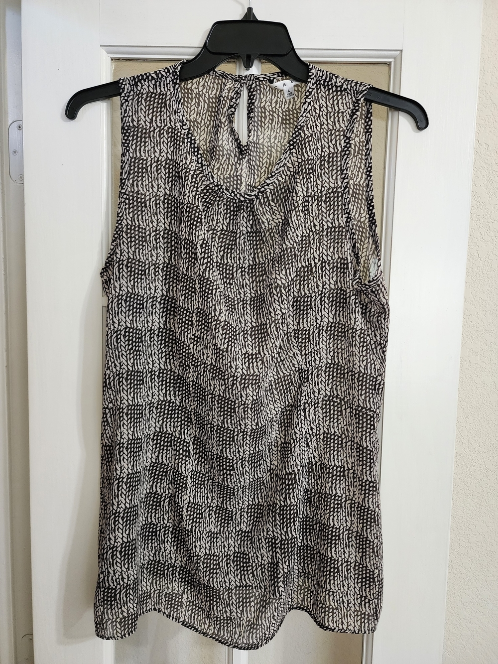 CAbi Chloe Blouse Style 608 Black White Sheer Top Large